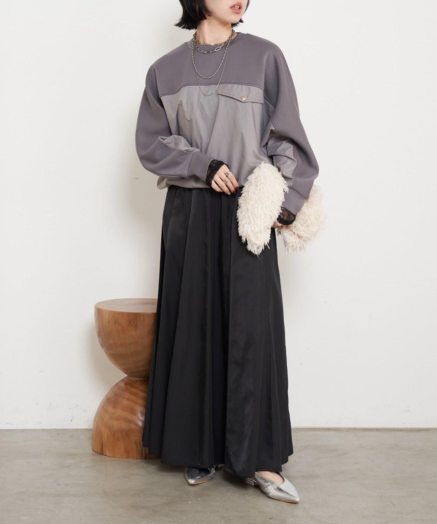 布料拼接雙面針織衛衣