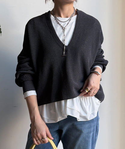 下襬異材質拼接荷葉邊T恤