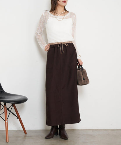 腰部拼色微絨半身裙