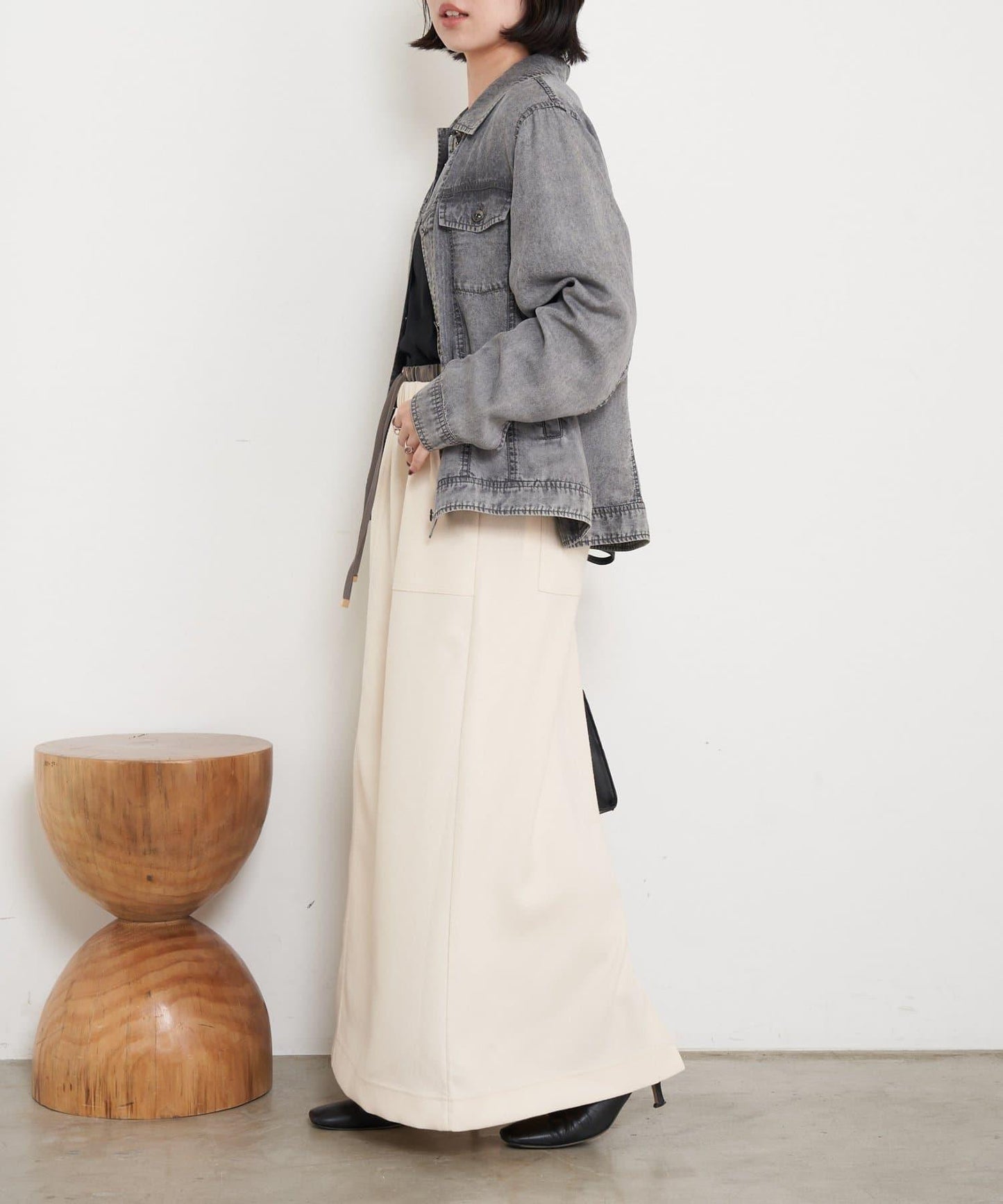 腰部拼色微絨半身裙