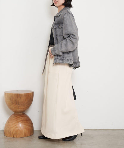 腰部拼色微絨半身裙