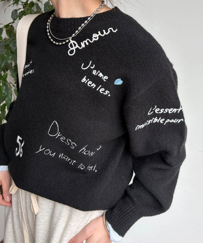 字母刺繡套頭衫