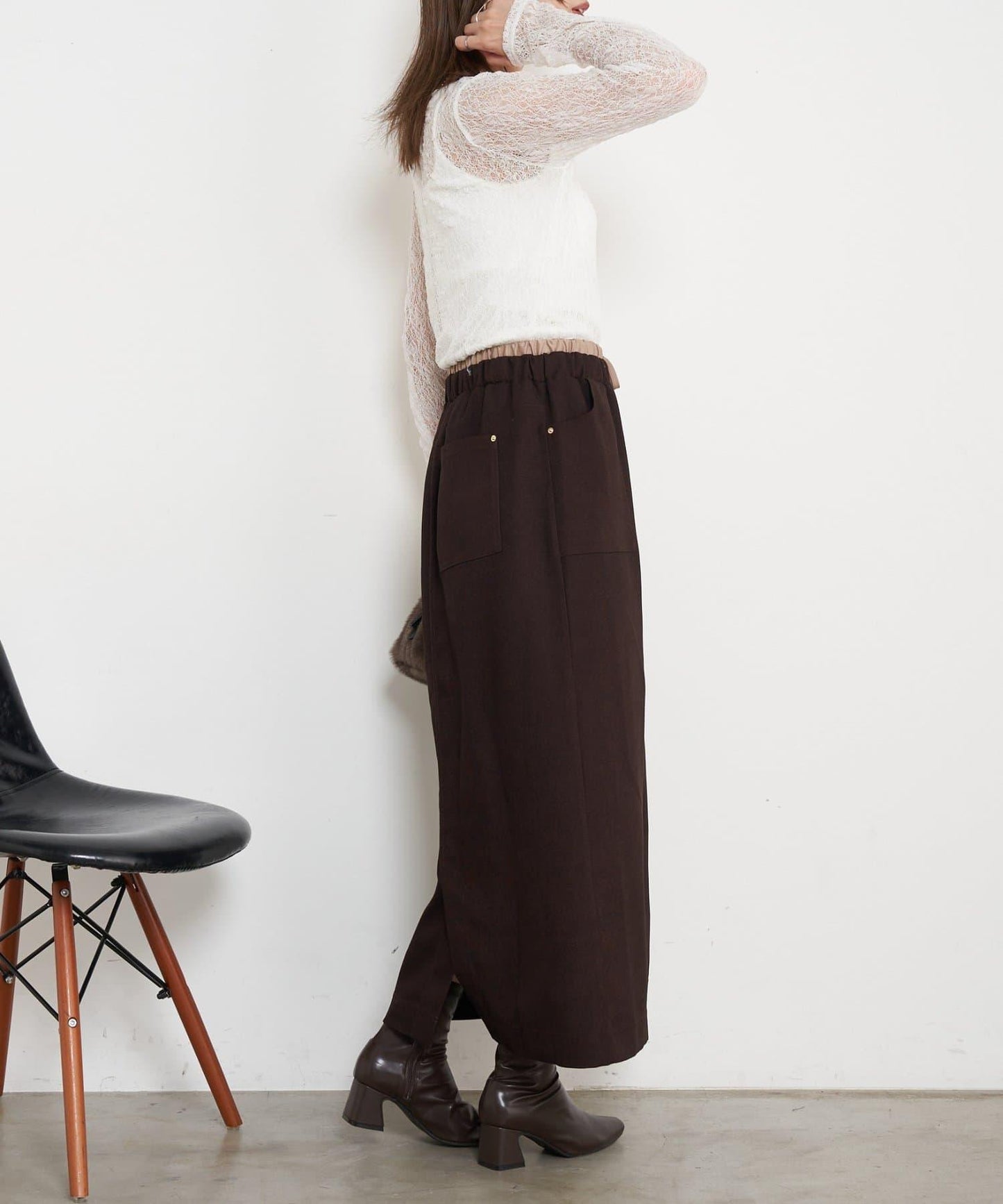 腰部拼色微絨半身裙