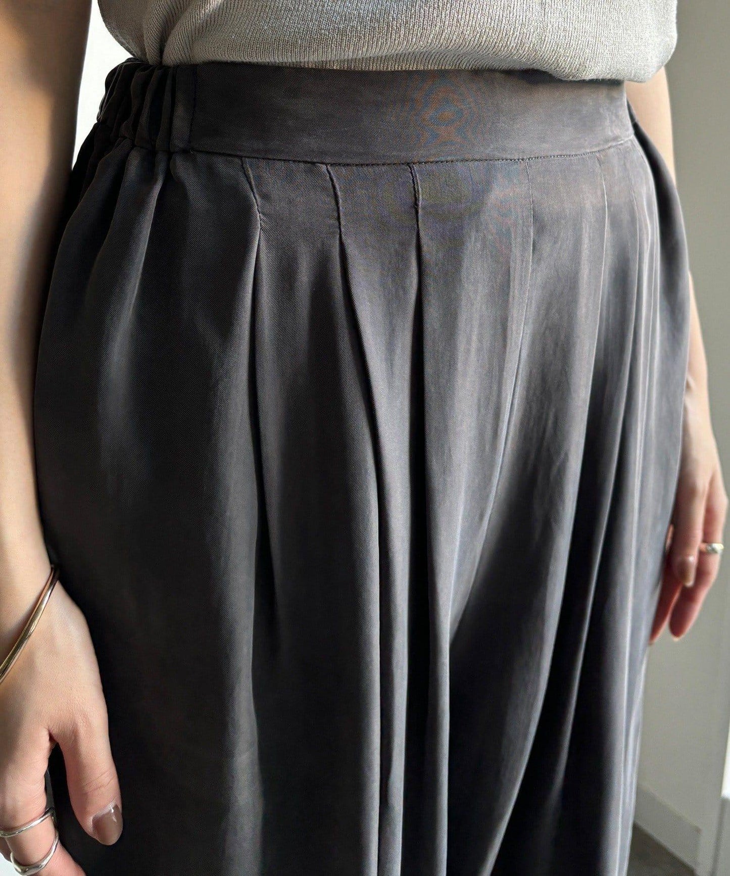 【套裝可搭配】醋酸纖維人造絲褶皺長褲