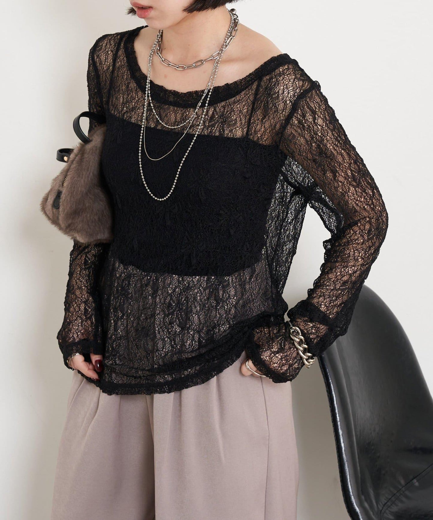 蕾絲透視針織衫