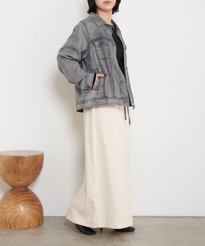 腰部拼色微絨半身裙