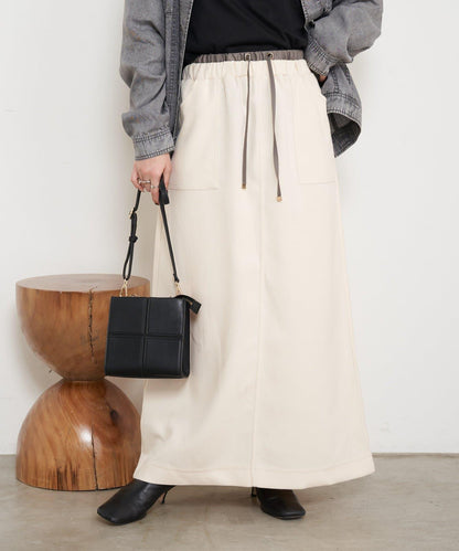 腰部拼色微絨半身裙