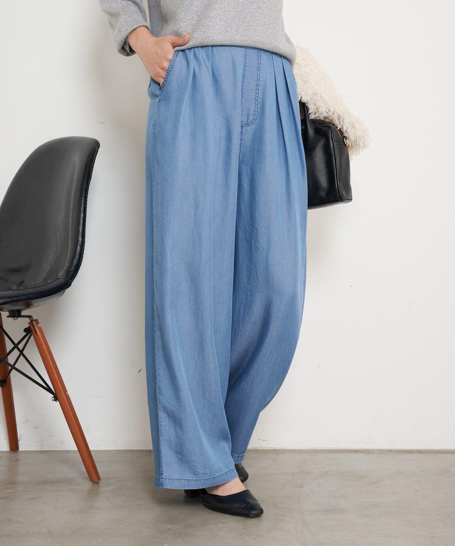 天絲褶皺寬腿褲