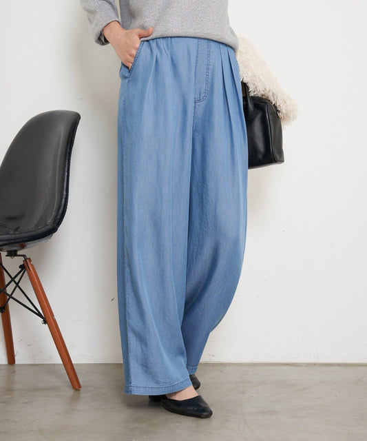 天絲褶皺寬腿褲