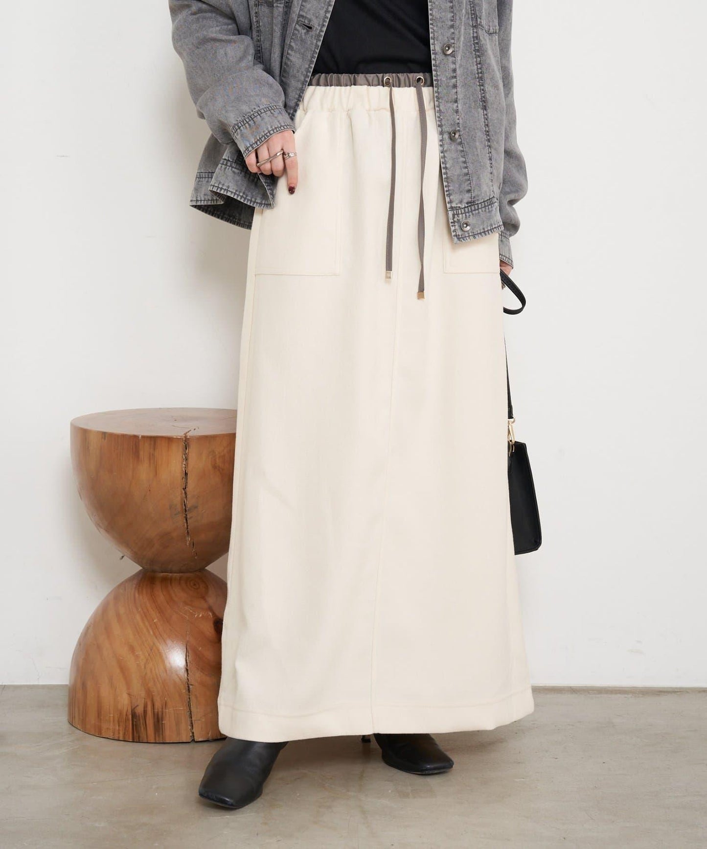 腰部拼色微絨半身裙