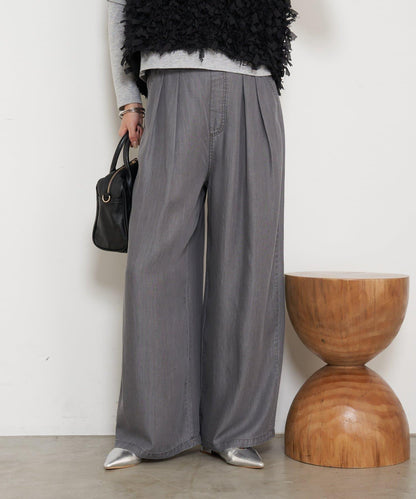 天絲褶皺寬腿褲