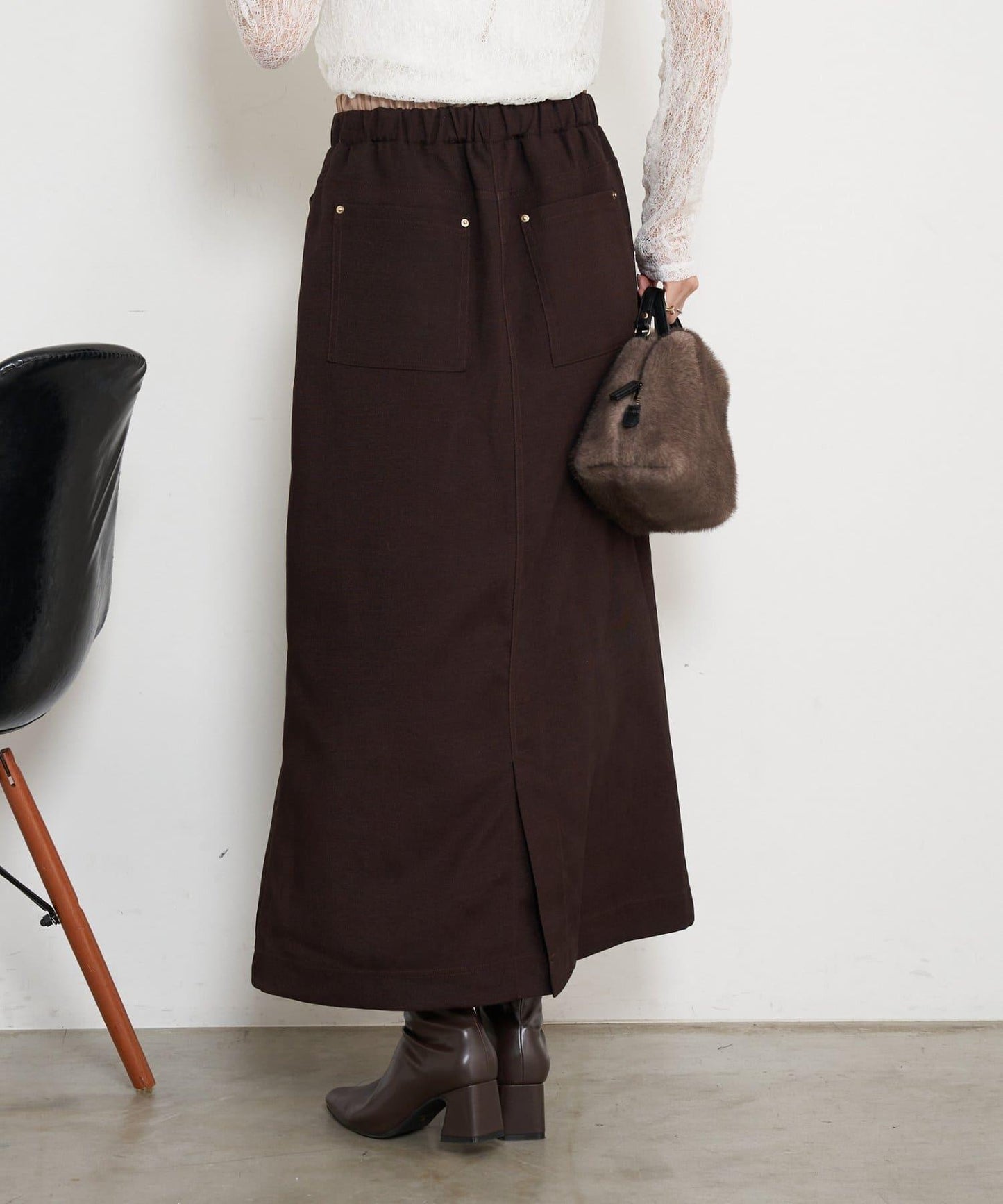 腰部拼色微絨半身裙