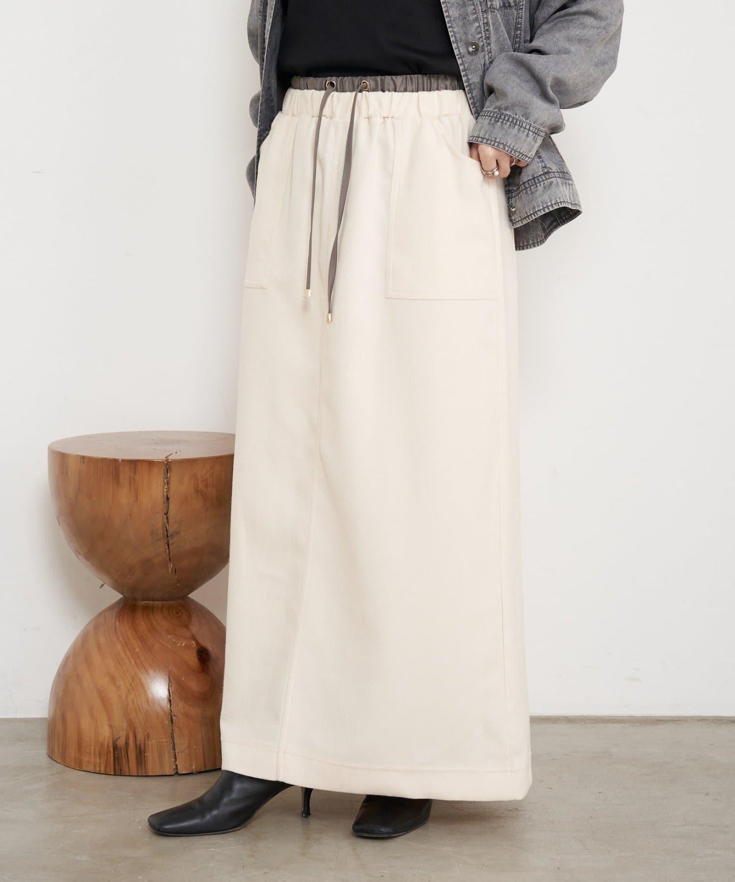 腰部拼色微絨半身裙