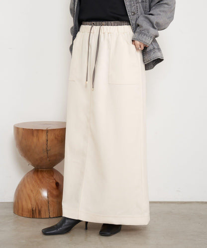 腰部拼色微絨半身裙