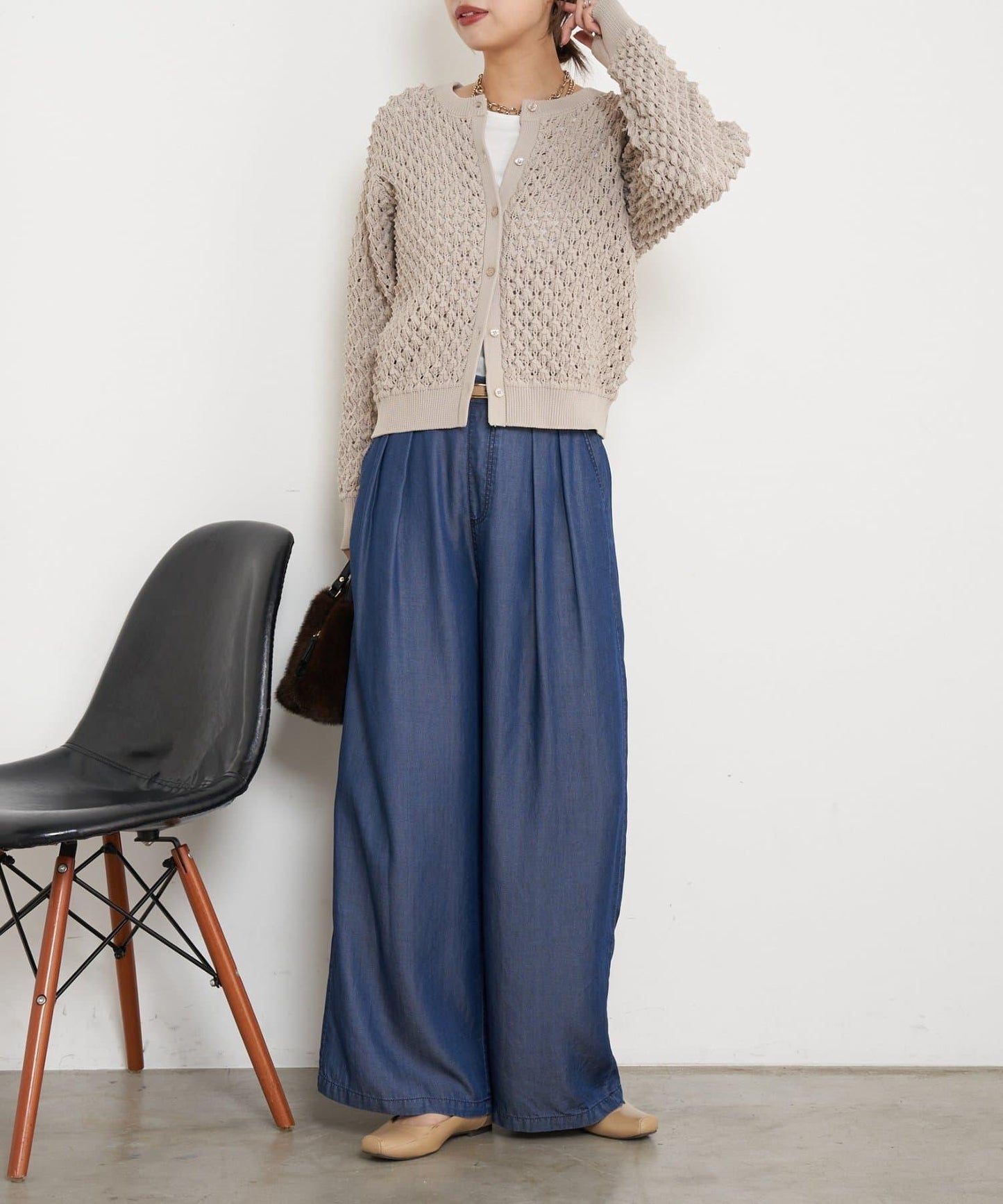 天絲褶皺寬腿褲