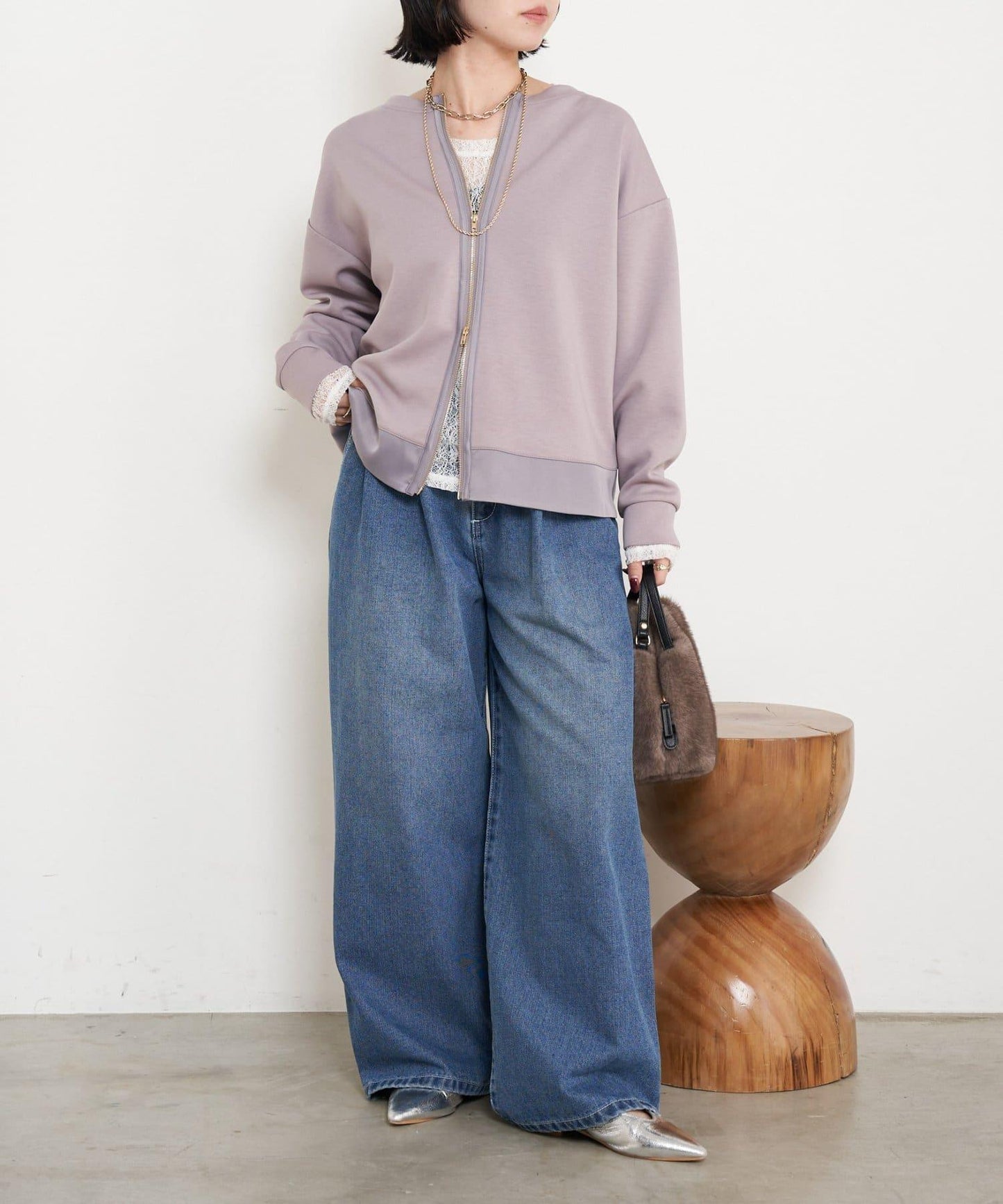 雙拉鍊紙板套頭衫