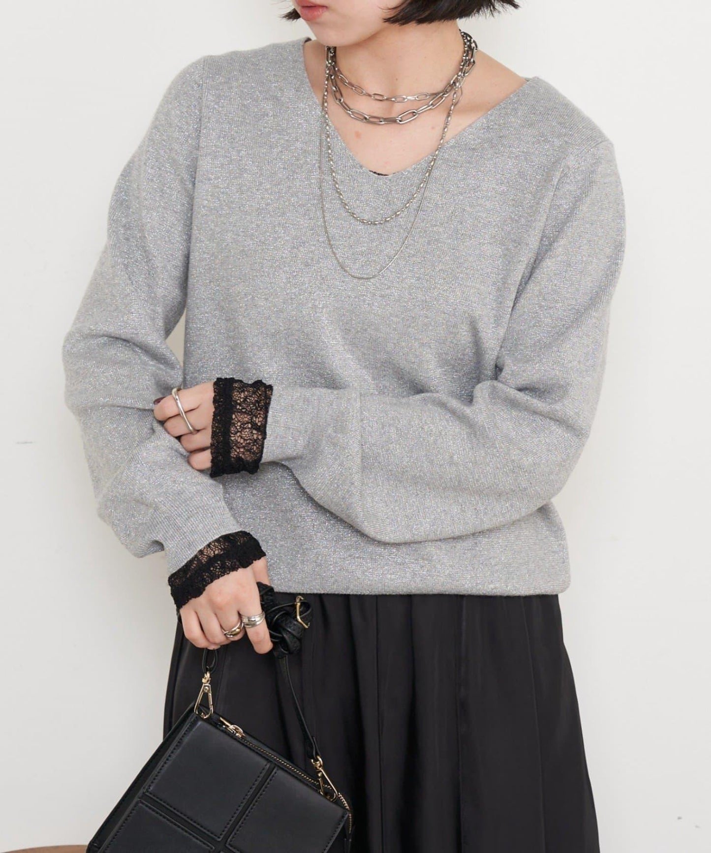 亮片V領針織衫