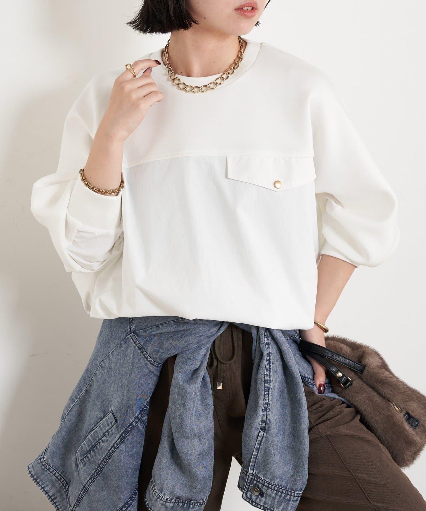 布料拼接雙面針織衛衣