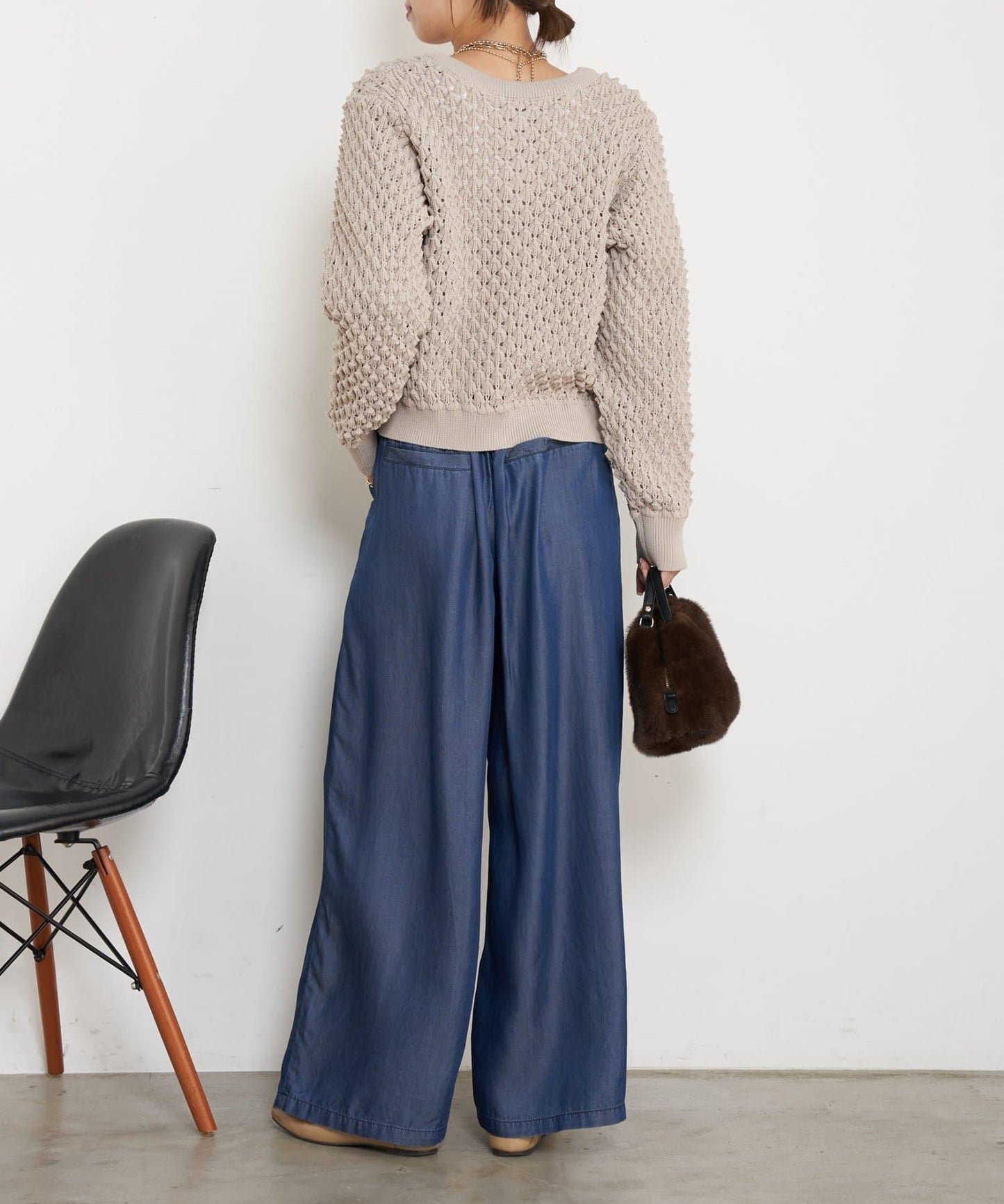 天絲褶皺寬腿褲