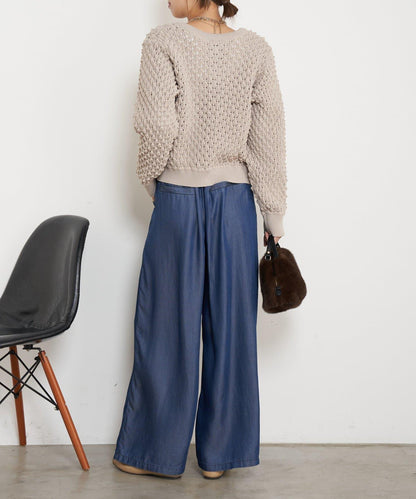 天絲褶皺寬腿褲