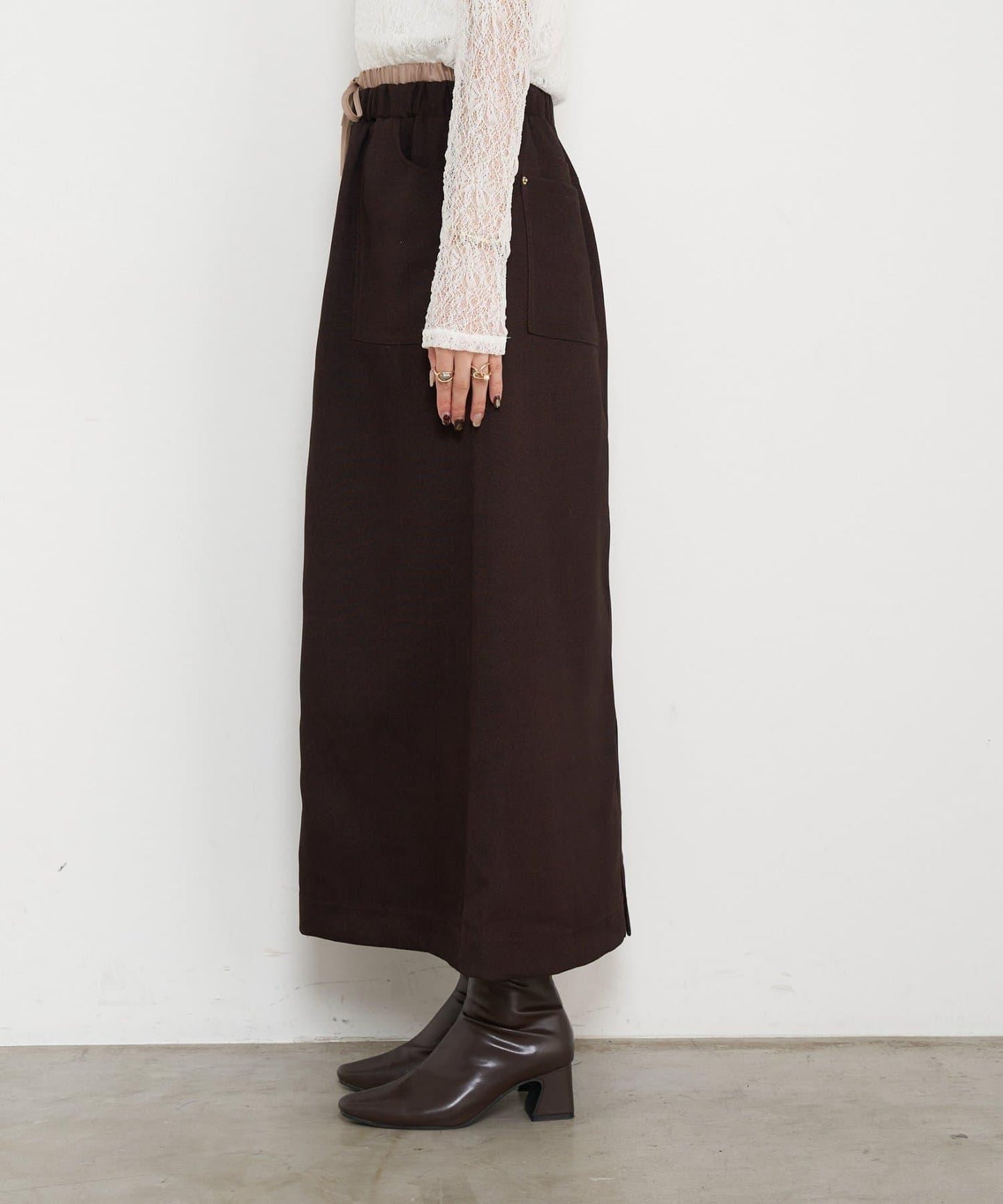 腰部拼色微絨半身裙