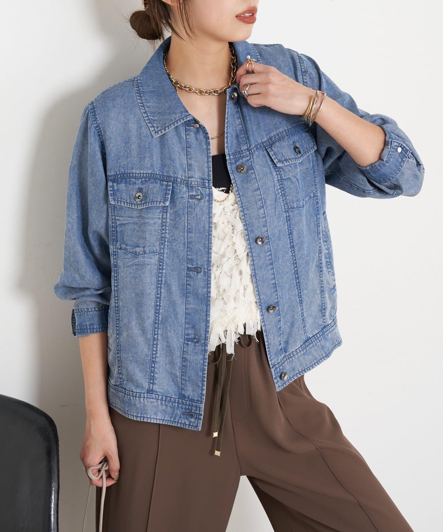 天絲牛仔立領夾克