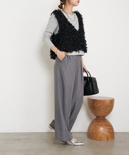 天絲褶皺寬腿褲