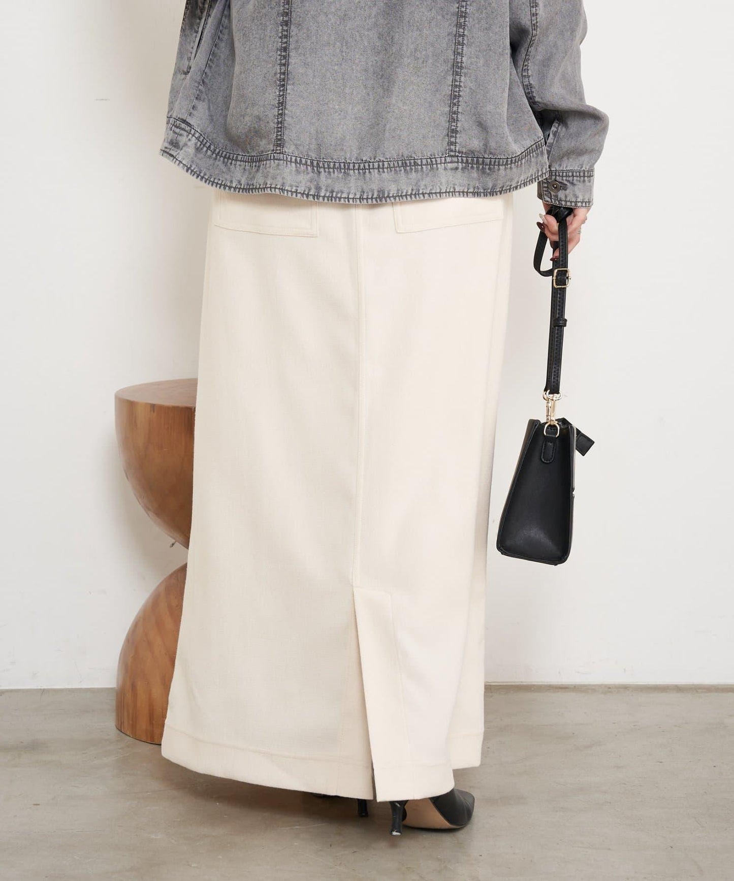 腰部拼色微絨半身裙