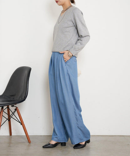 天絲褶皺寬腿褲