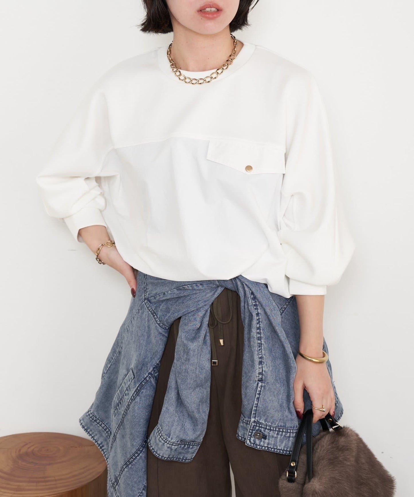 布料拼接雙面針織衛衣