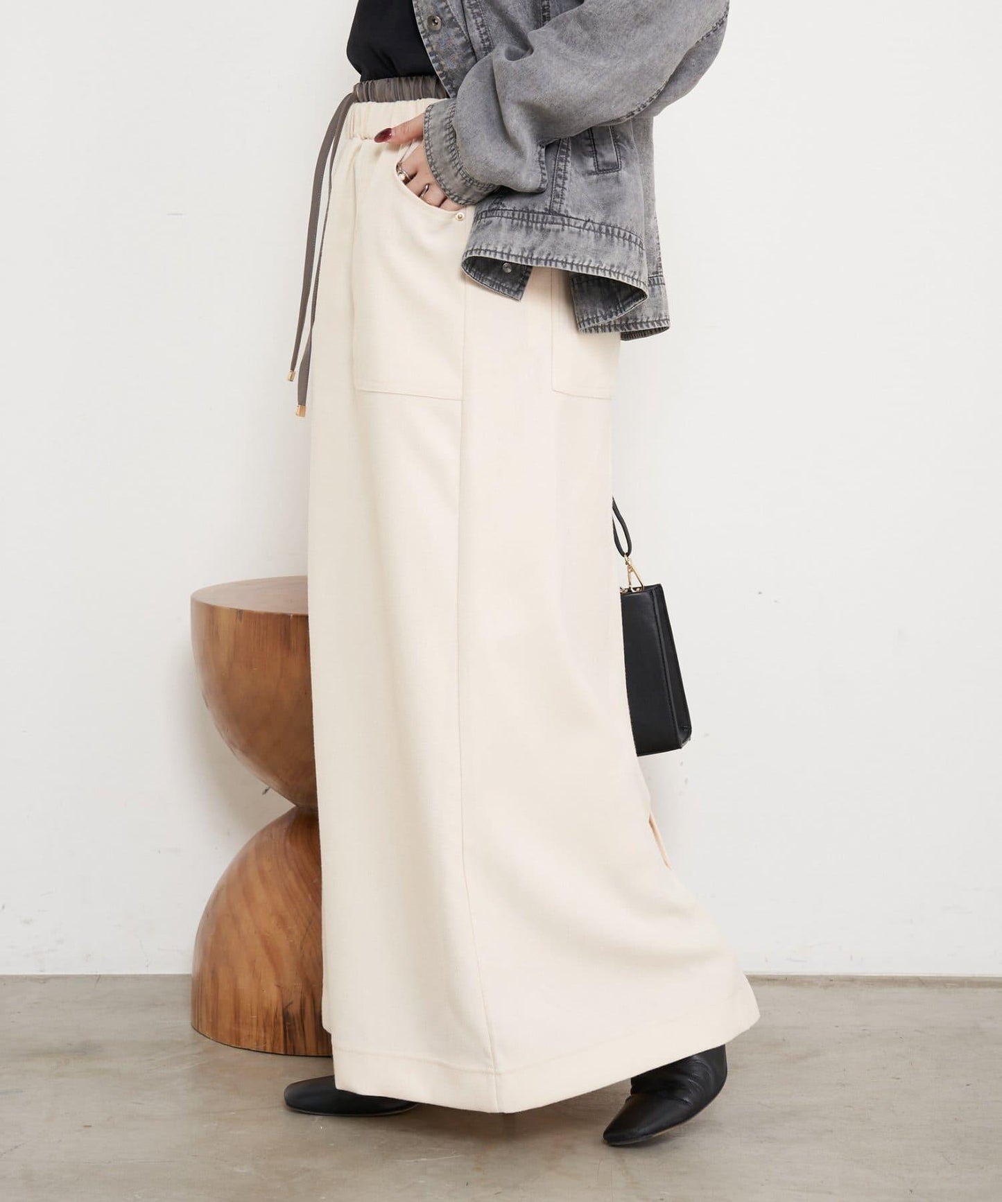 腰部拼色微絨半身裙