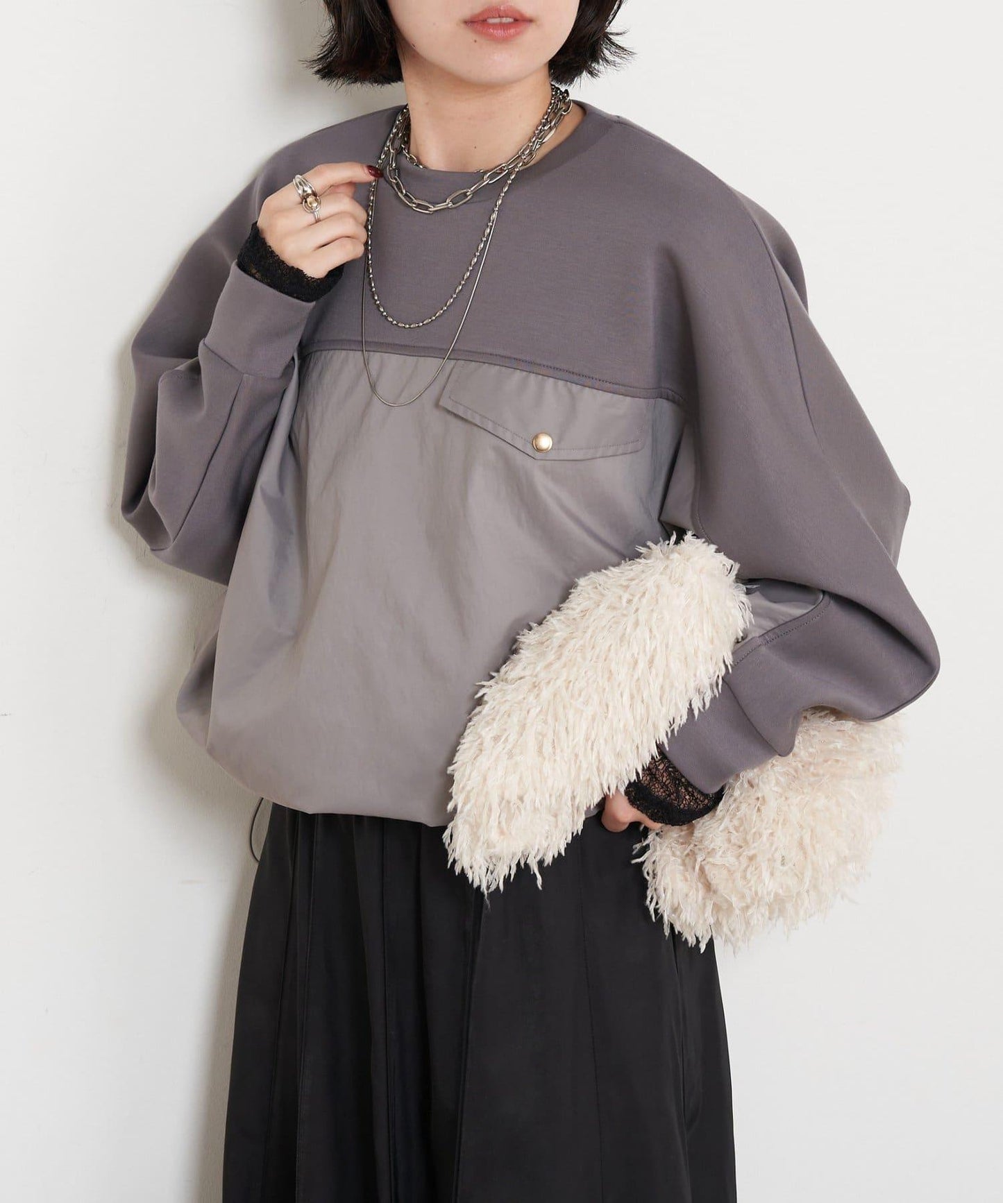 布料拼接雙面針織衛衣