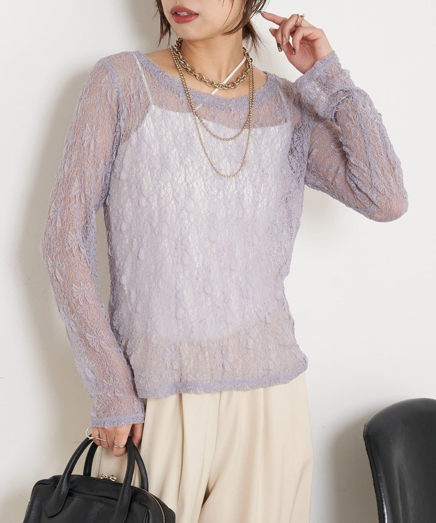 蕾絲透視針織衫