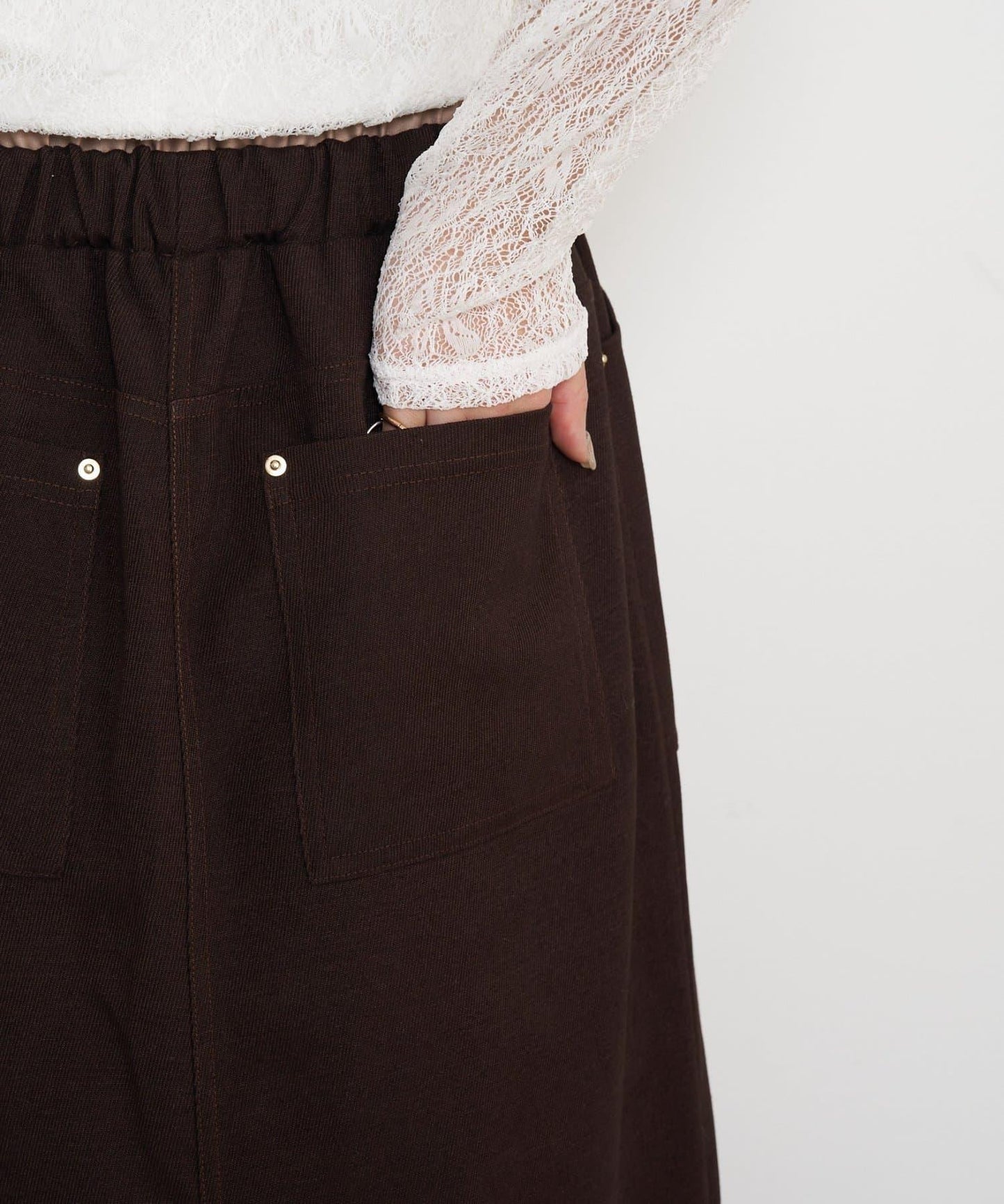 腰部拼色微絨半身裙