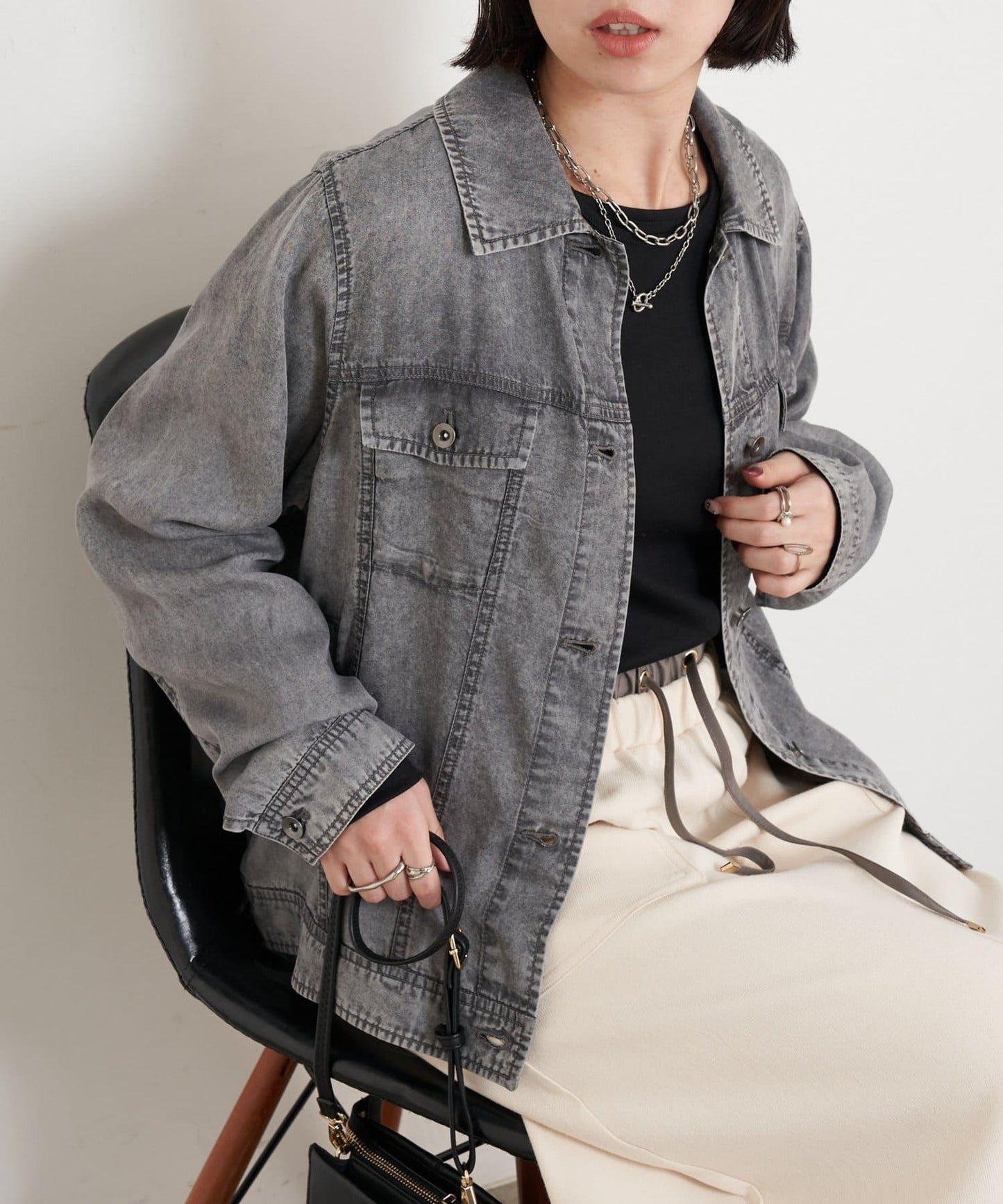 天絲牛仔立領夾克