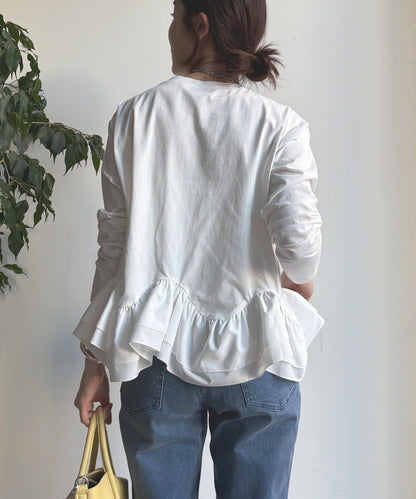 下襬異材質拼接荷葉邊T恤