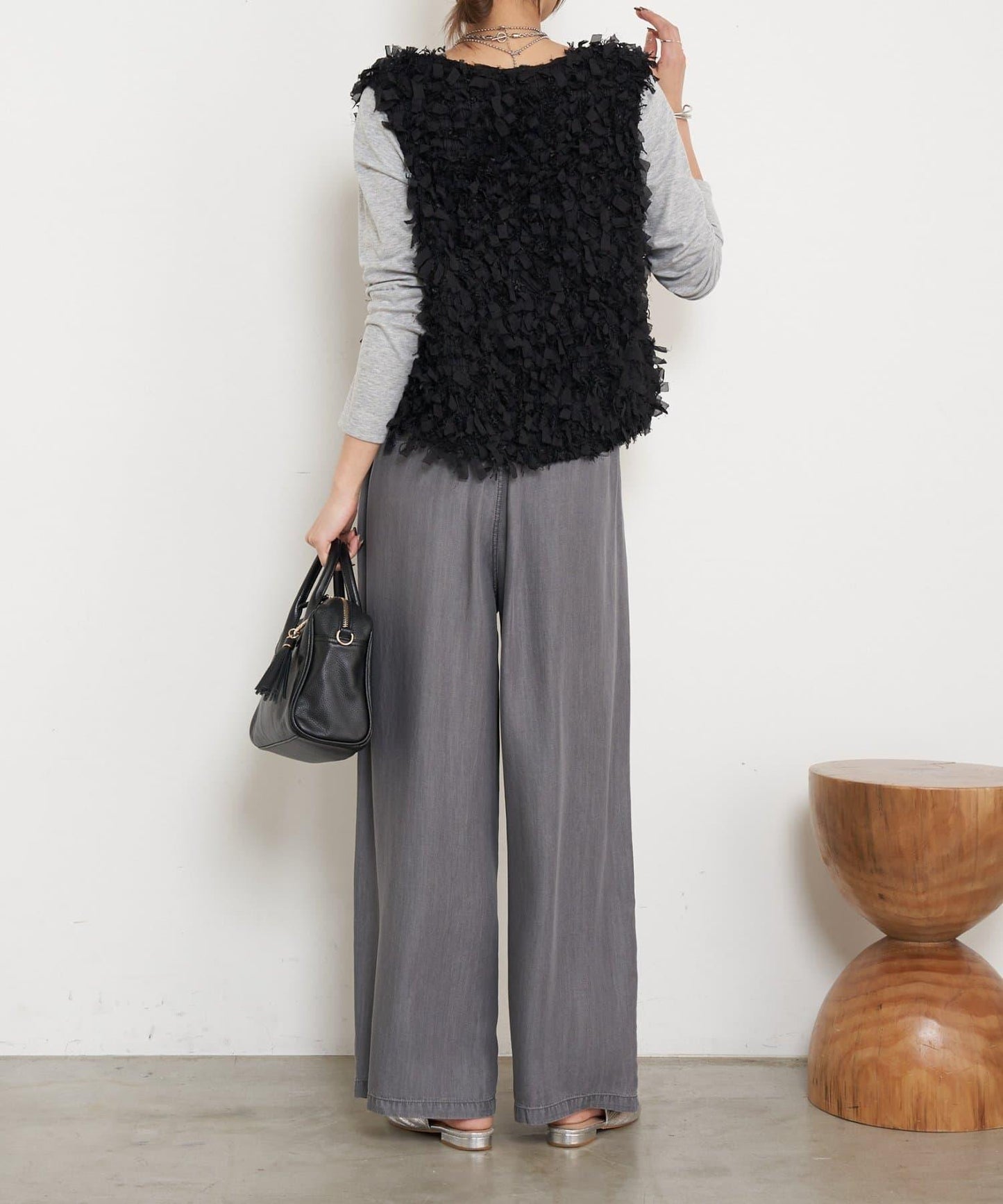 天絲褶皺寬腿褲