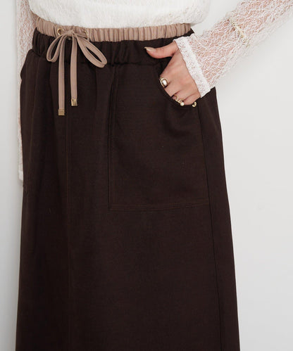 腰部拼色微絨半身裙