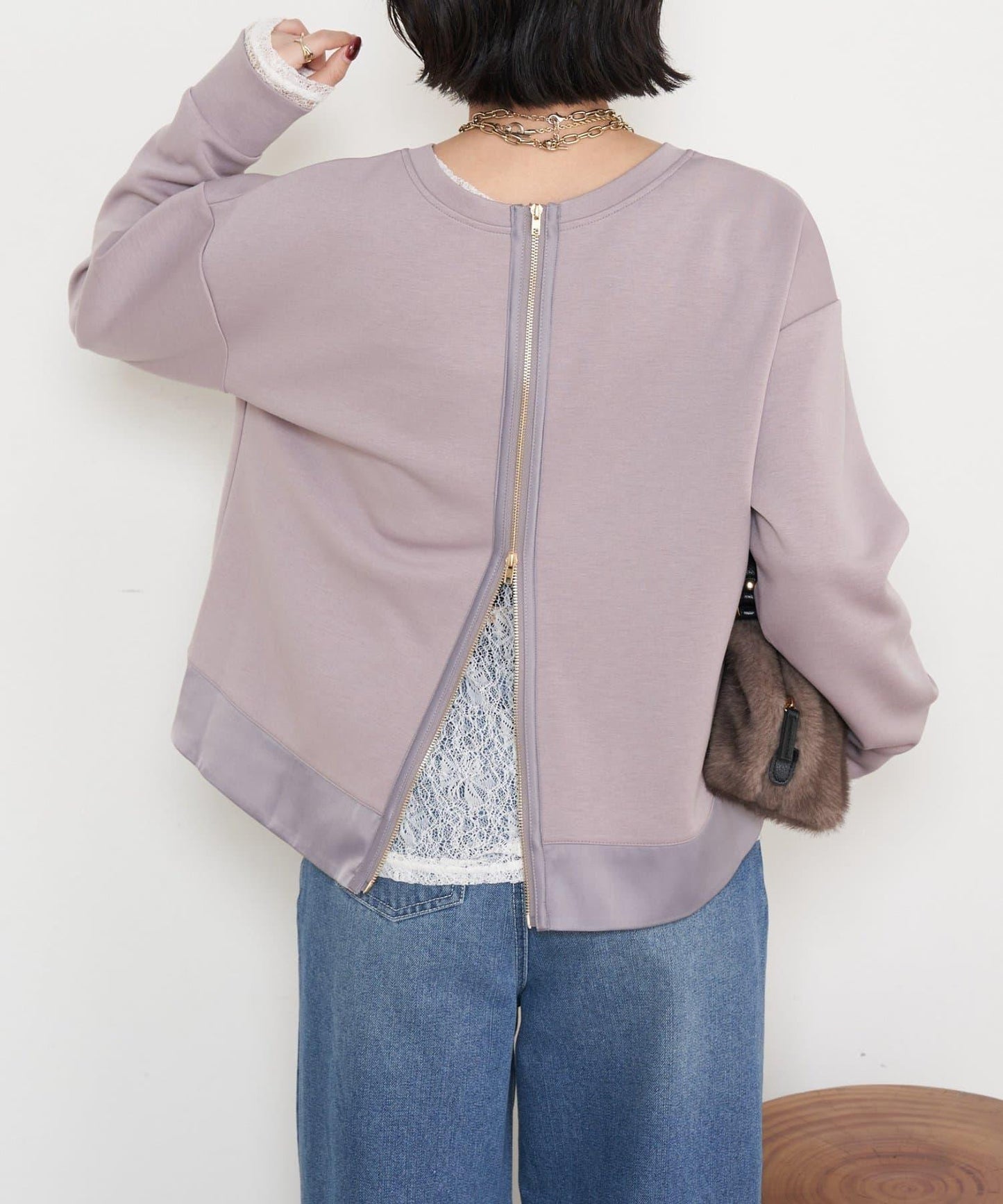 雙拉鍊紙板套頭衫