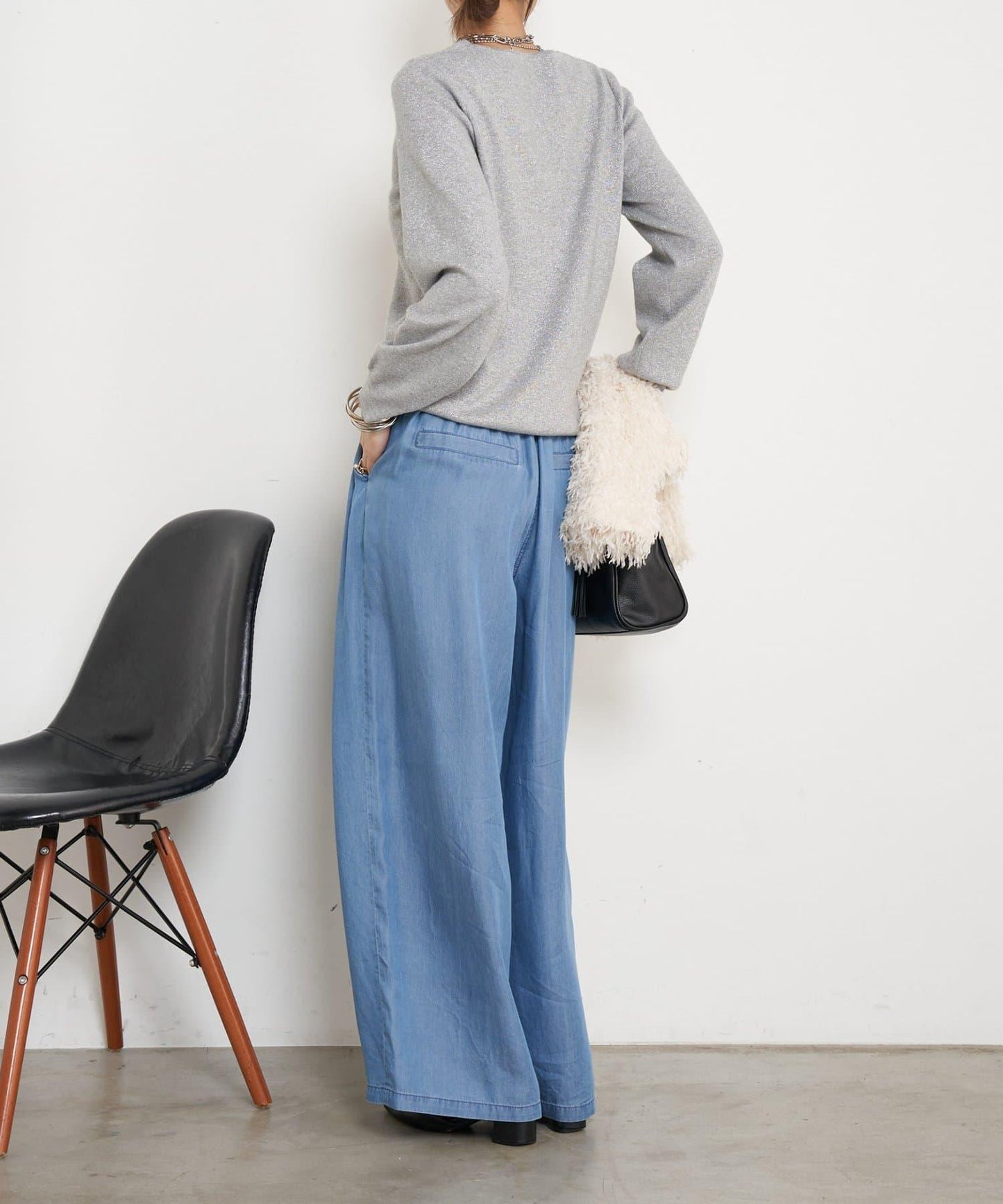 天絲褶皺寬腿褲