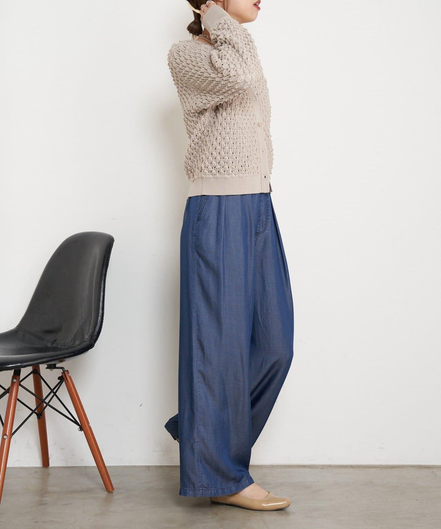 天絲褶皺寬腿褲