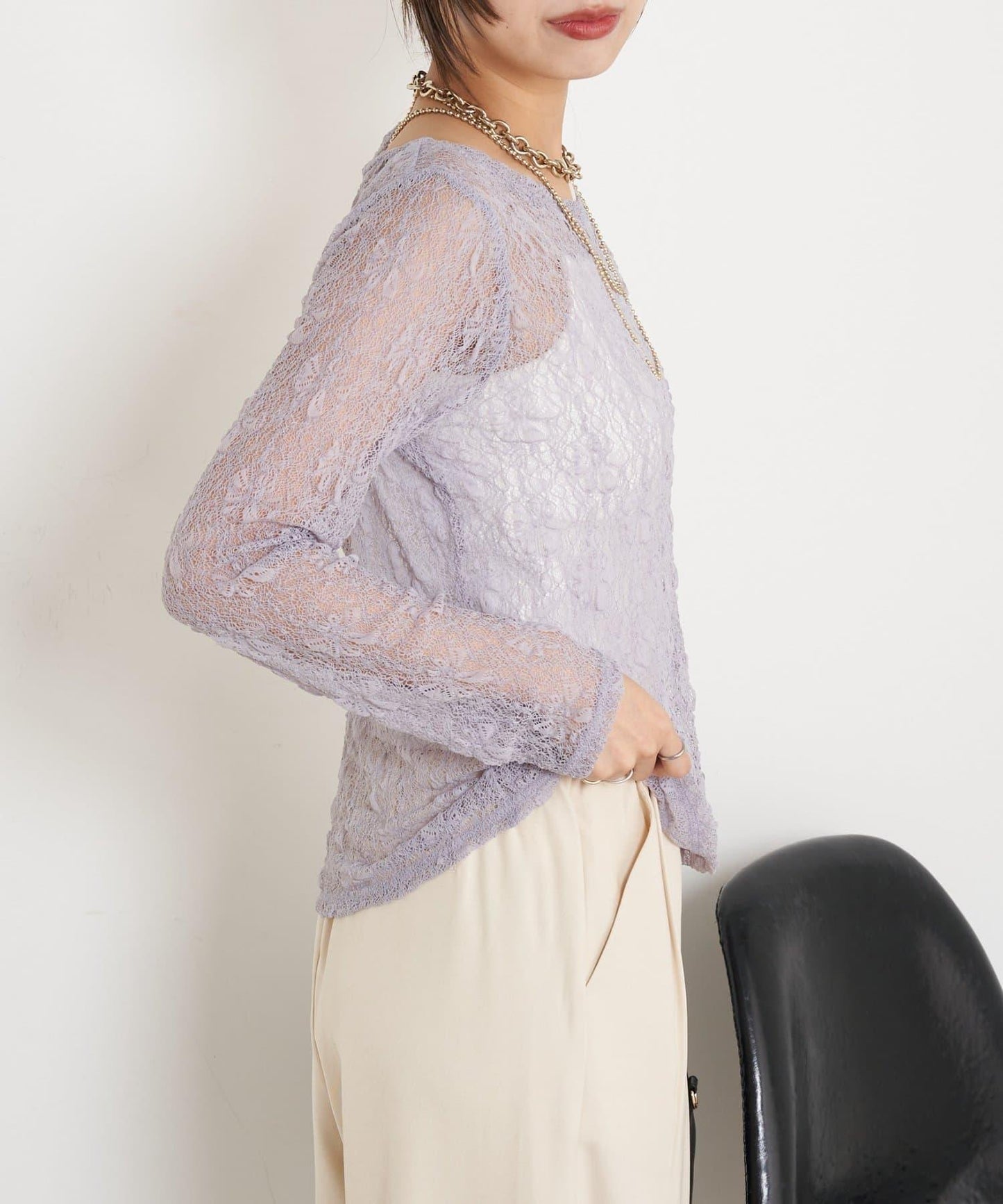 蕾絲透視針織衫