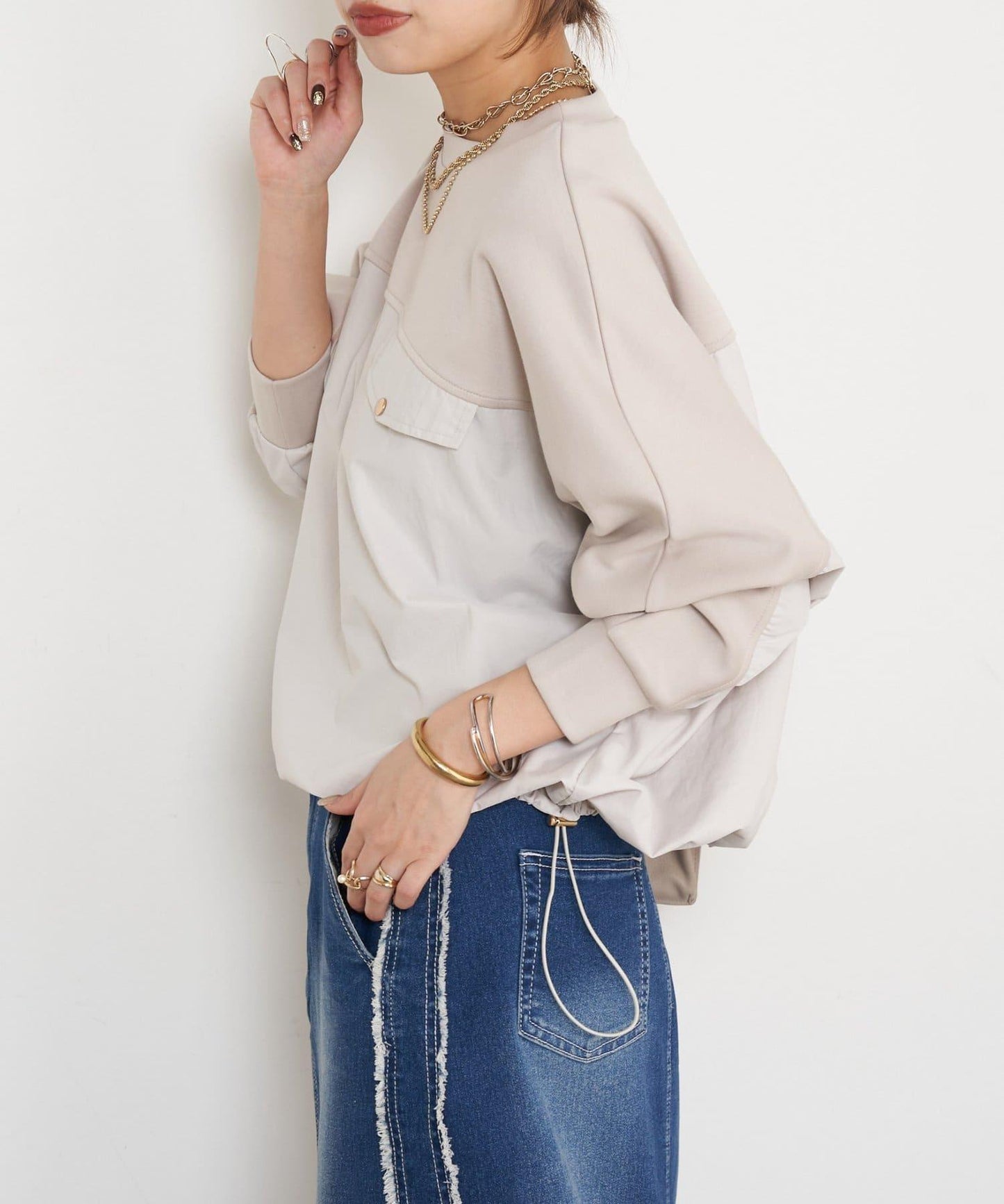 布料拼接雙面針織衛衣