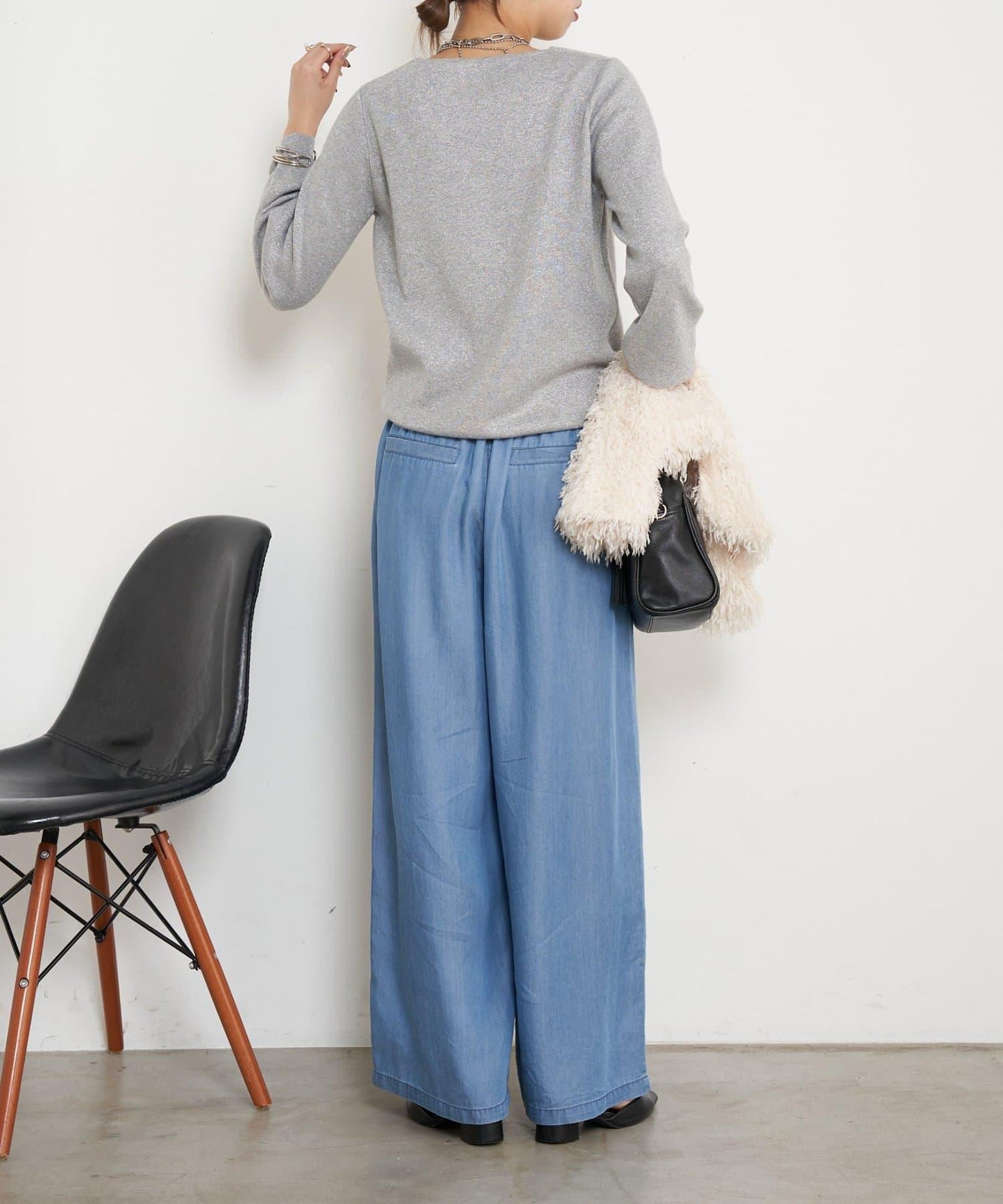 天絲褶皺寬腿褲