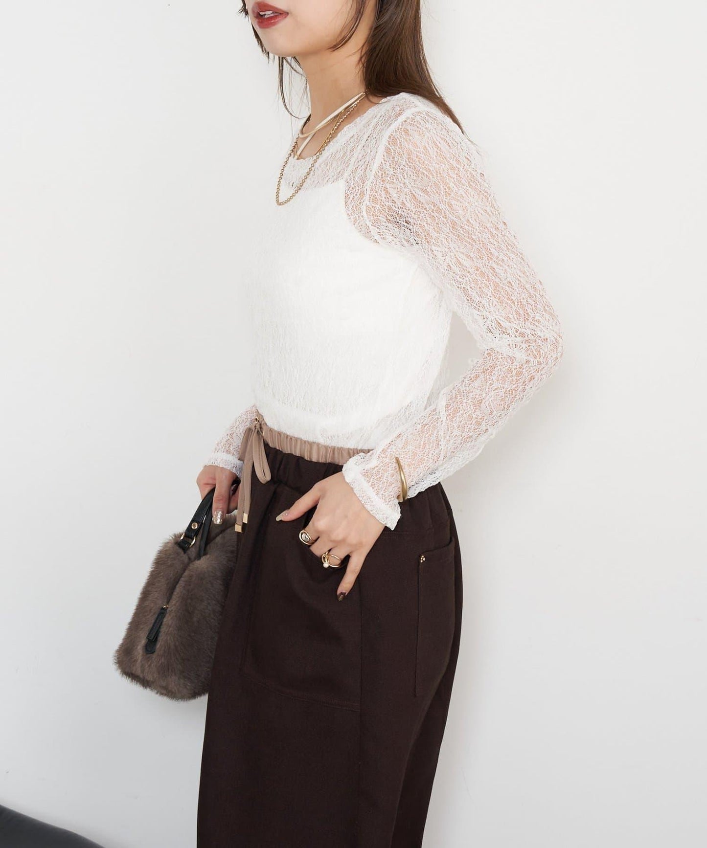 蕾絲透視針織衫