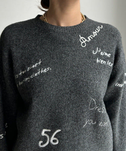 字母刺繡套頭衫