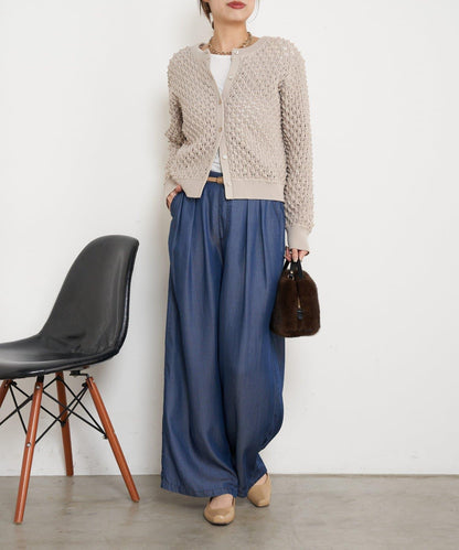 天絲褶皺寬腿褲