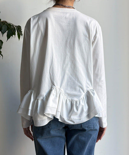 下襬異材質拼接荷葉邊T恤