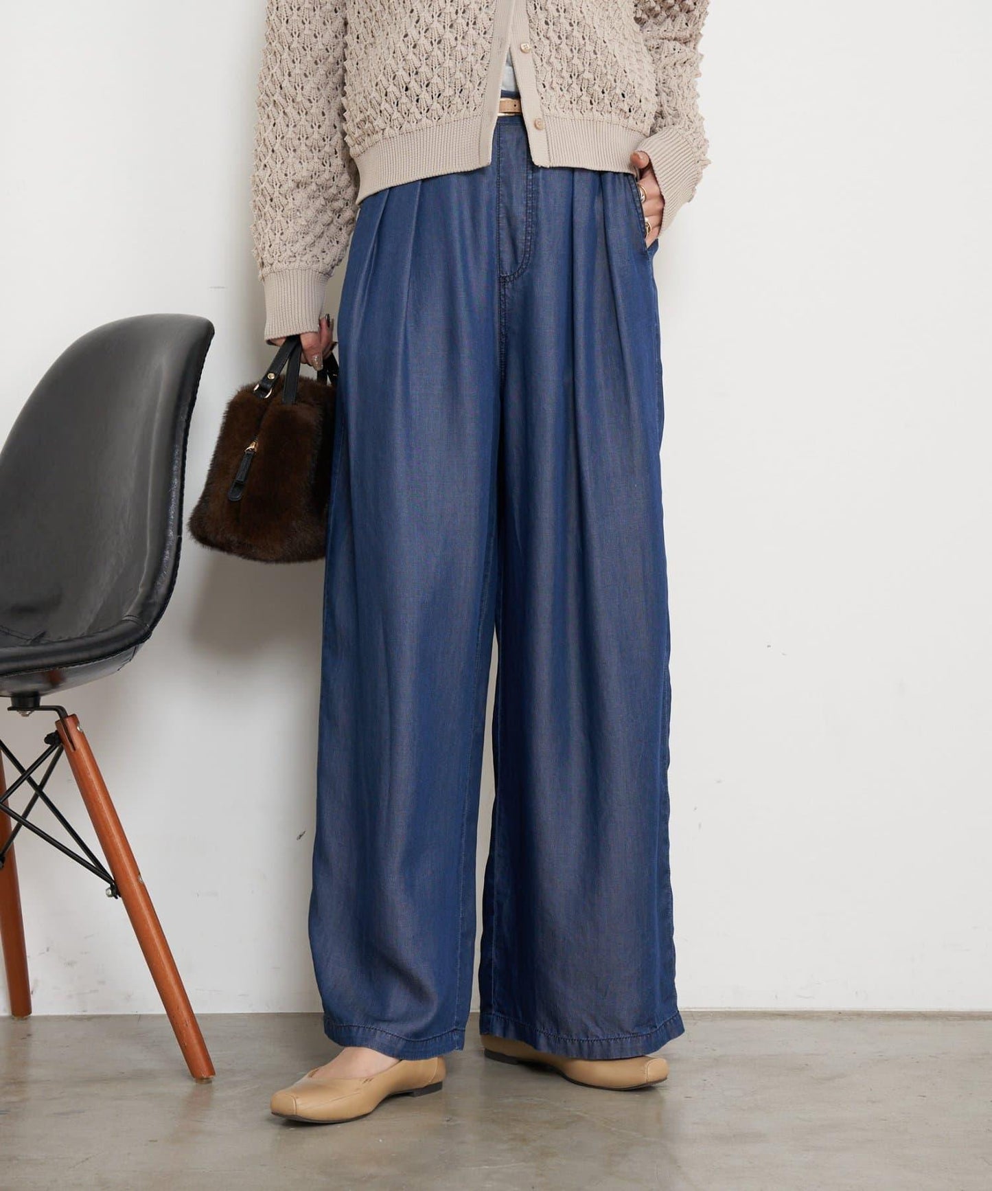 天絲褶皺寬腿褲