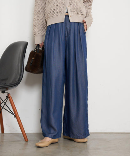 天絲褶皺寬腿褲